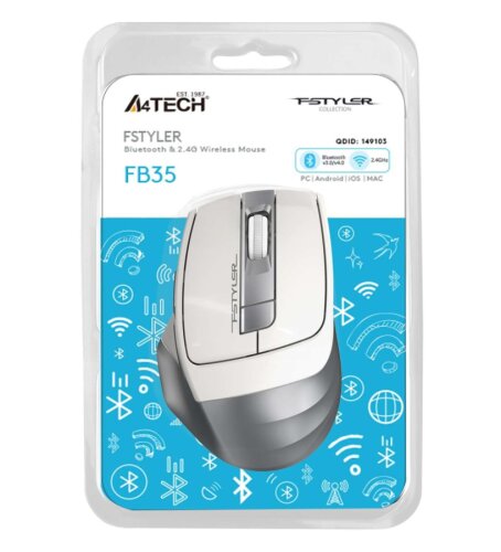 A4tech FB35 Fstyler Bluetooth+2.4Ghz Nano Optik 2000Dpi Beyaz Kablosuz Mouse - 1