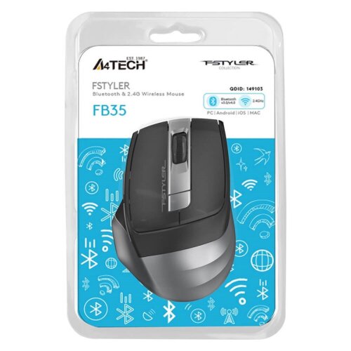 A4tech FB35 Fstyler Bluetooth+2.4Ghz Nano Optik 2000Dpi Gri Kablosuz Mouse - 1