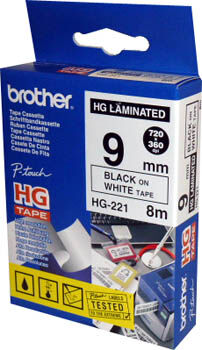 Brother HG221 Beyaz Üzerine Siyah Etiket Şeridi 9mm x 8m (T13527)
