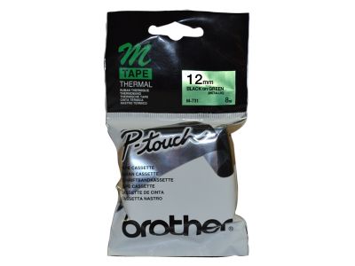 Brother M-731 Black On Green P-Touch Label 12mm - PT-55 / PT-60 / PT-80