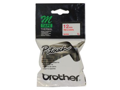 Brother M-K232 Beyaz Üzerine Kırmızı P-Touch Etiket 12mm - PT-55 / PT-60 / PT-80 (T6224)