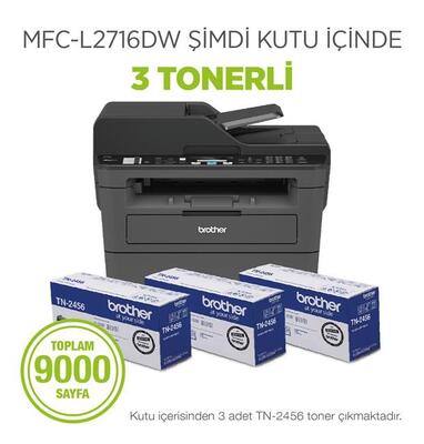 Brother MFC-L2716DW Fotokopi + Tarayıcı + Faks + Wi-Fi Laser Yazıcı (3 Tonerli) (T13305) - Thumbnail