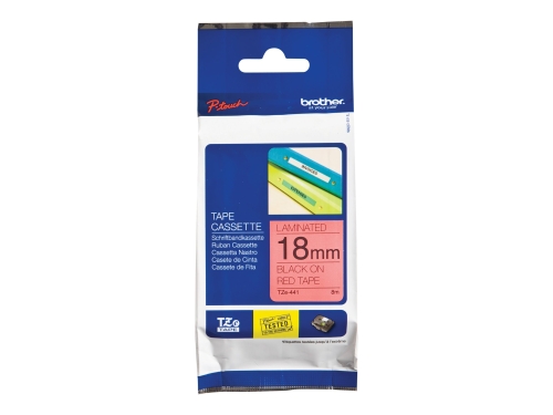 Brother TZE-441 Kırmızı Üzerine Siyah Orjinal Etiket 18mm x 8m - PT-1300 - 1