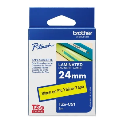 Brother P-Touch TZE-C51 Fosforlu Sarı Üzerine Siyah Laminasyonlu Etiket 24mm x 8mm - BROTHER