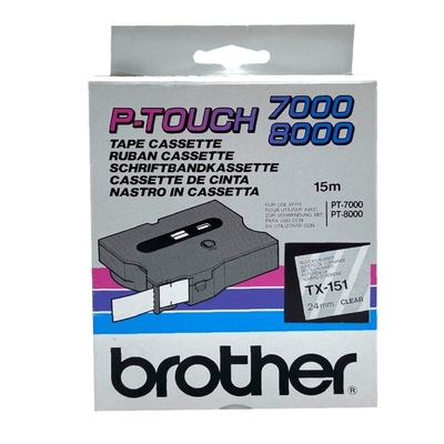 BROTHER - Brother TX-151 Şeffaf Üzerine Siyah Orjinal Şerit - 24mm x 15m