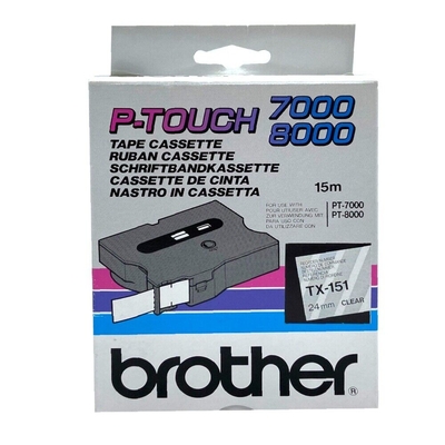 Brother TX-151 Şeffaf Üzerine Siyah Orjinal Şerit - 24mm x 15m - BROTHER