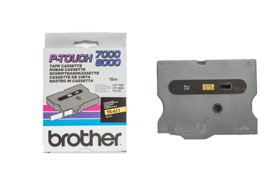 BROTHER - Brother TX-611 Sarı Üzerine Siyah Orjinal Şerit - 6mm x 15m