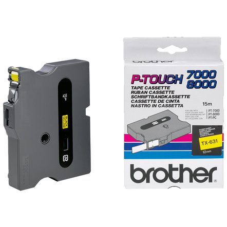 Brother TX-631 Black on yellow Labelling Tape 12mm x 15m - PT7000 / PT8000 - 1