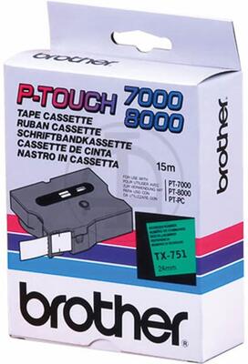 BROTHER - Brother TX-751 Green On Black Laminated Label - 24mm x 15m - PT-7000