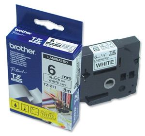 Brother TZ-211 6mm Black On White Label Ribbon - PT 1280