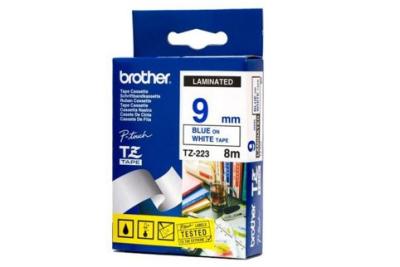 Brother TZ-223 Mavi Üzerine Beyaz Lamine Etiket 9 mm - RL-700S (T7337) - BROTHER