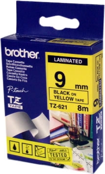 Brother TZ-621 9mm Black On Yellow Label Ribbon - PT-1280/ PT-1830