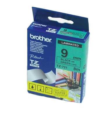 BROTHER - Brother TZ-721 9MM Yeşil Üzerine Siyah Laminasyonlu Etiket (T7334)