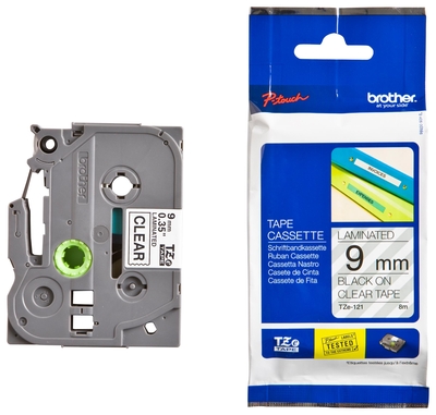 Brother P-Touch TZe-121 (9MM) Şeffaf Üzerine Siyah Laminasyonlu Etiket - PT-1280 - BROTHER