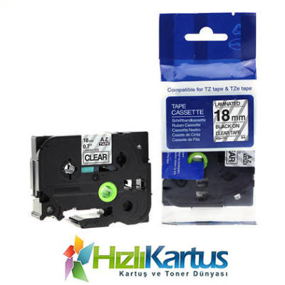 Brother TZE-141 Şeffaf Üzerine Siyah Muadil Etiket Şeridi 18mm x 8m - PT-1300 (T10738) - BROTHER