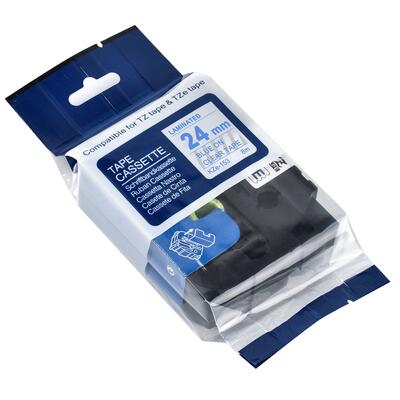 Brother TZe-153 Temizleme Üzerine Mavi Muadil Etiket Şeridi 24mm x 8m (T13431) - BROTHER