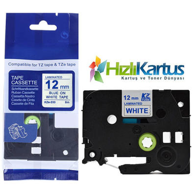 Brother TZE-233 Beyaz Üzerine Mavi Muadil Etiket Şeridi 12mm x 8m - GL-100 (T10741) - BROTHER