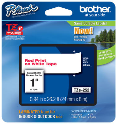 BROTHER - Brother TZE-252 (24MM) Kırmızı Lamine Etiket (T7980)