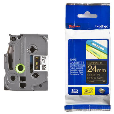 Brother TZE-354 Siyah Üzerine Altın Sarısı Muadil Etiket Şeridi 24mm x 8m - PT-1400 (T10746) - BROTHER