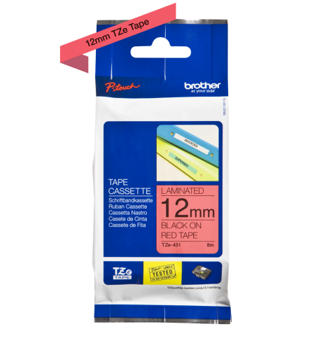 Brother TZe-431 (12mm) Kırmızı Üzerine Siyah Laminasyonlu Orjinal Etiket - PT1100 - 1