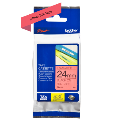 Brother TZE-451 Kırmızı Üzerine Siyah Orjinal Etiket 24mm x 8m - PT-D60 - BROTHER