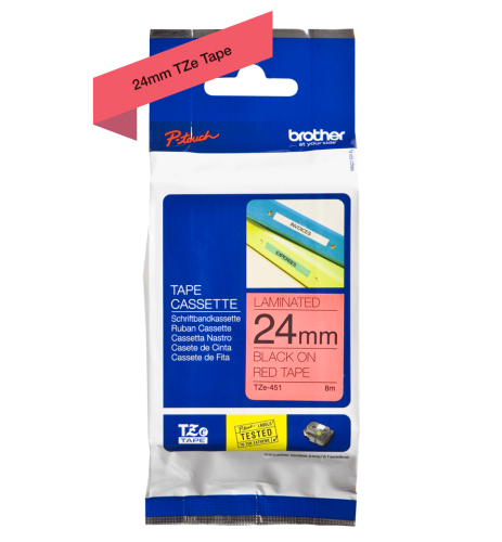 Brother TZE-451 Kırmızı Üzerine Siyah Orjinal Etiket 24mm x 8m - PT-D60 - 1