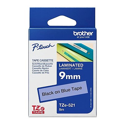 Brother TZE-521 Mavi Üzerine Siyah Orjinal Etiket Şeridi 9mm x 8m - PT-1280HK - BROTHER