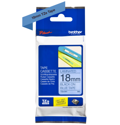 Brother TZE-541 Mavi Üzerine Siyah Laminasyonlu Orjinal Etiket 18mm x 8m - PT-400 - BROTHER