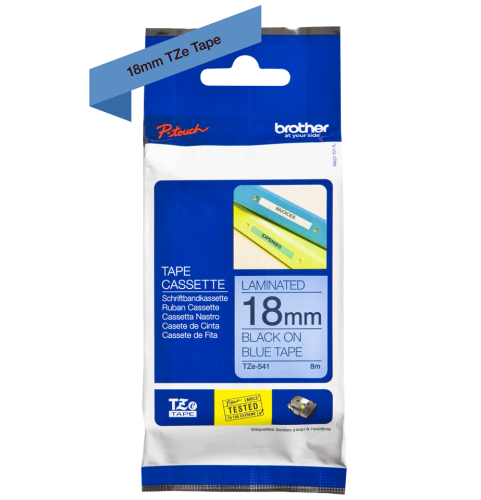 Brother TZE-541 Mavi Üzerine Siyah Laminasyonlu Orjinal Etiket 18mm x 8m - PT-400 - 1
