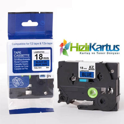 Brother TZE-541 Mavi Üzerine Siyah Muadil Etiket Şeridi 18mm x 8m - PT-1300 (T10749) - BROTHER