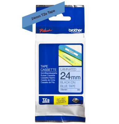 Brother TZE-551 Mavi Üzerine Siyah Orjinal Etiket 24mm x 8m - PT-D600 - BROTHER