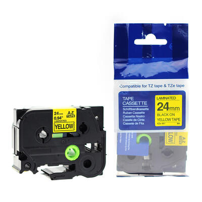 Brother TZe-651 Sarı Üzerine Siyah Muadil Etiket Şeridi 24mm x 8m (T13436) - BROTHER
