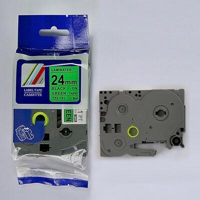 Brother TZe-751 Yeşil Üzerine Siyah Muadil Etiket Şeridi 24mm x 8m (T13435) - BROTHER