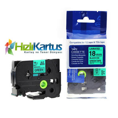 Brother TZE-741 Black On Green Compatible Label Ribbon 18mm x 8m - PT-1400 - BROTHER