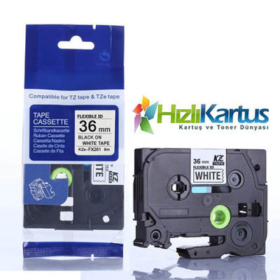 Brother TZe-FX261 Beyaz Üzerine Siyah Muadil Etiket Şeridi 36mm x 8m - PT-3600 (T10753) - BROTHER