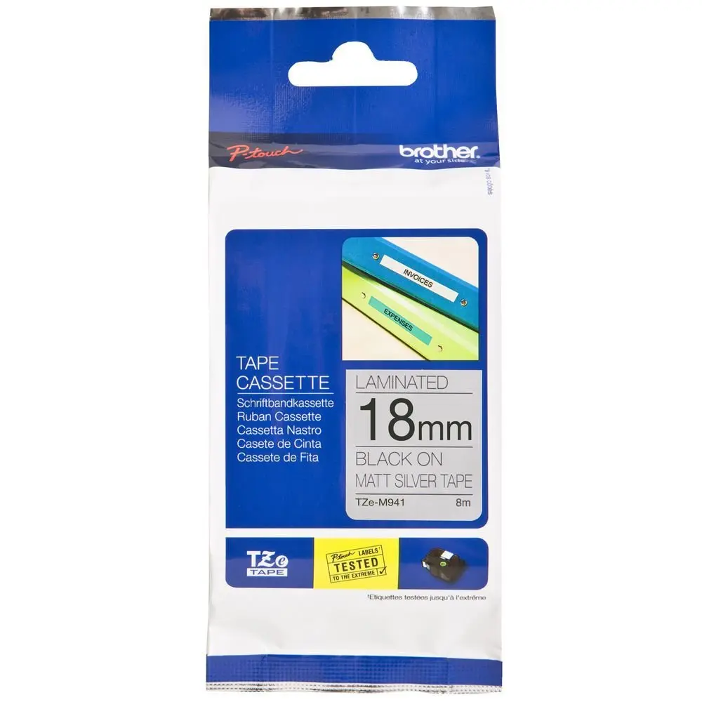 Brother TZe-M941 Black on Matte Silver Original Laminated Label 18mm x 8m - D400 - BROTHER