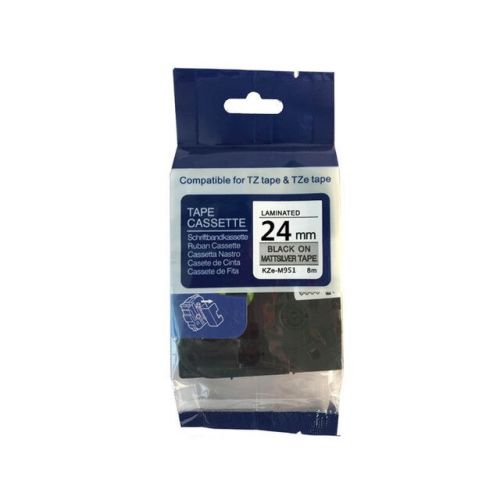 Brother TZe-M951 Mat Gri Üzerine Siyah Muadil Etiket Şeridi 24mm x 8m - PT-3600 (T10757) - 1
