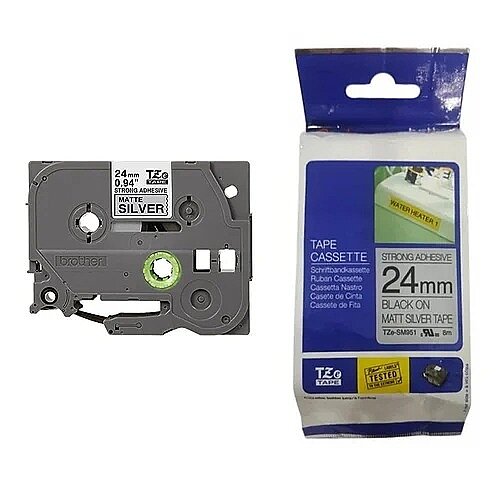 Brother Tze-SM951 Muadil Mat Gümüş Üzeri Siyah Laminasyonlu Etiket - 24mm - 1