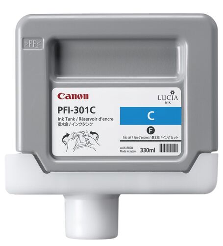 Canon PFI-301C (1487B001) Cyan Original Cartridge 330 Ml. - iPF8000 / iPF8100 (T13128)