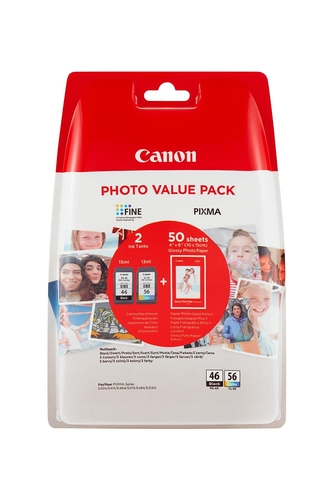 Canon PG-46 / CL-56 (9059B003) Dual Pack Original Cartridge + 50 Photography Paper - E204 / E304 (T7145)