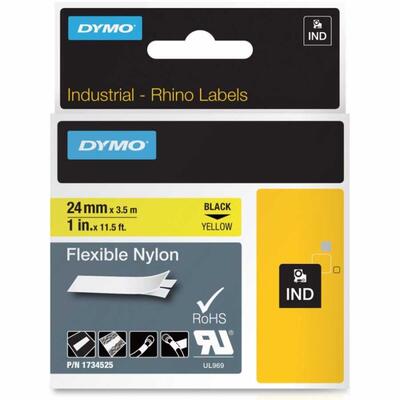 Dymo 1734525 Sarı Siyah Esnek Naylon Şerit 24 mm x 3,5 m (T16308) - DYMO