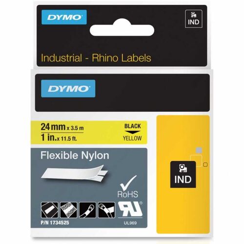 Dymo 1734525 Yellow Black Flexible Nylon Ribbon 24 mm x 3.5 m