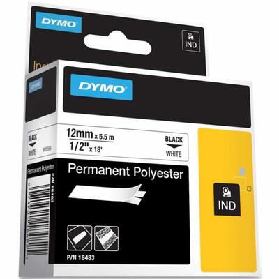 Dymo 18483 Beyaz-Siyah Rhinopro Sabit Polyester Orjinal Şerit (12mm x 5.5m) (T16295) - DYMO