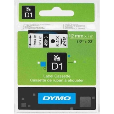 Dymo 45013 D1 Beyaz Üzerine Siyah Orjinal Etiket (12 mm x 7 mt) - DYMO