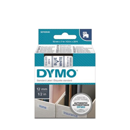 Dymo 45014 Beyaz/Mavi D1 Yedek Şerit (12 mm x 7 mt) - 1