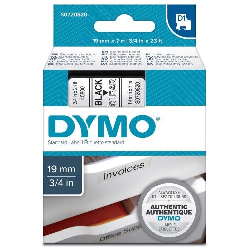 Dymo 45800 Transparent Black D1 Replacement Strip 19mm x 7m