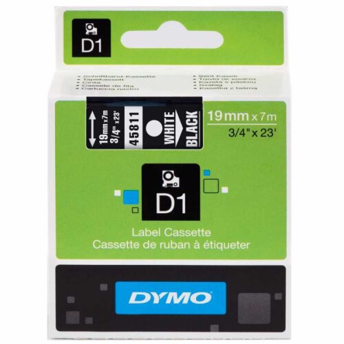Dymo 45811 Siyah/Beyaz D1 Orjinal Yedek Şerit (19 mm x 7 mt) - 1