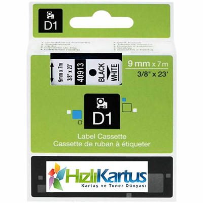 Dymo D1 40913 Beyaz Üzerine Siyah Orjinal Etiket Şeridi 9mm x 7m (T10779) - DYMO
