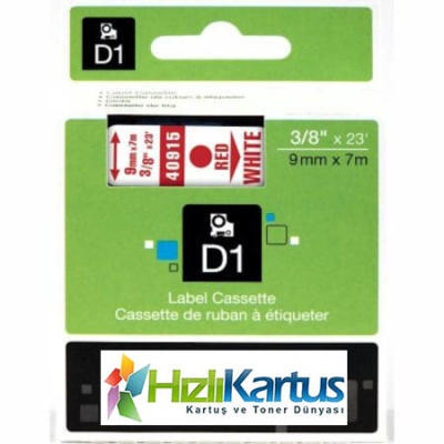Dymo D1 40915 Beyaz Üzerine Kırmızı Muadil Etiket Şeridi 9mm x 7m (T10768) - DYMO