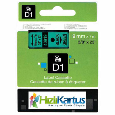 Dymo D1 40919 Black On Green Compatible Label Ribbon 9mm x 7m - DYMO